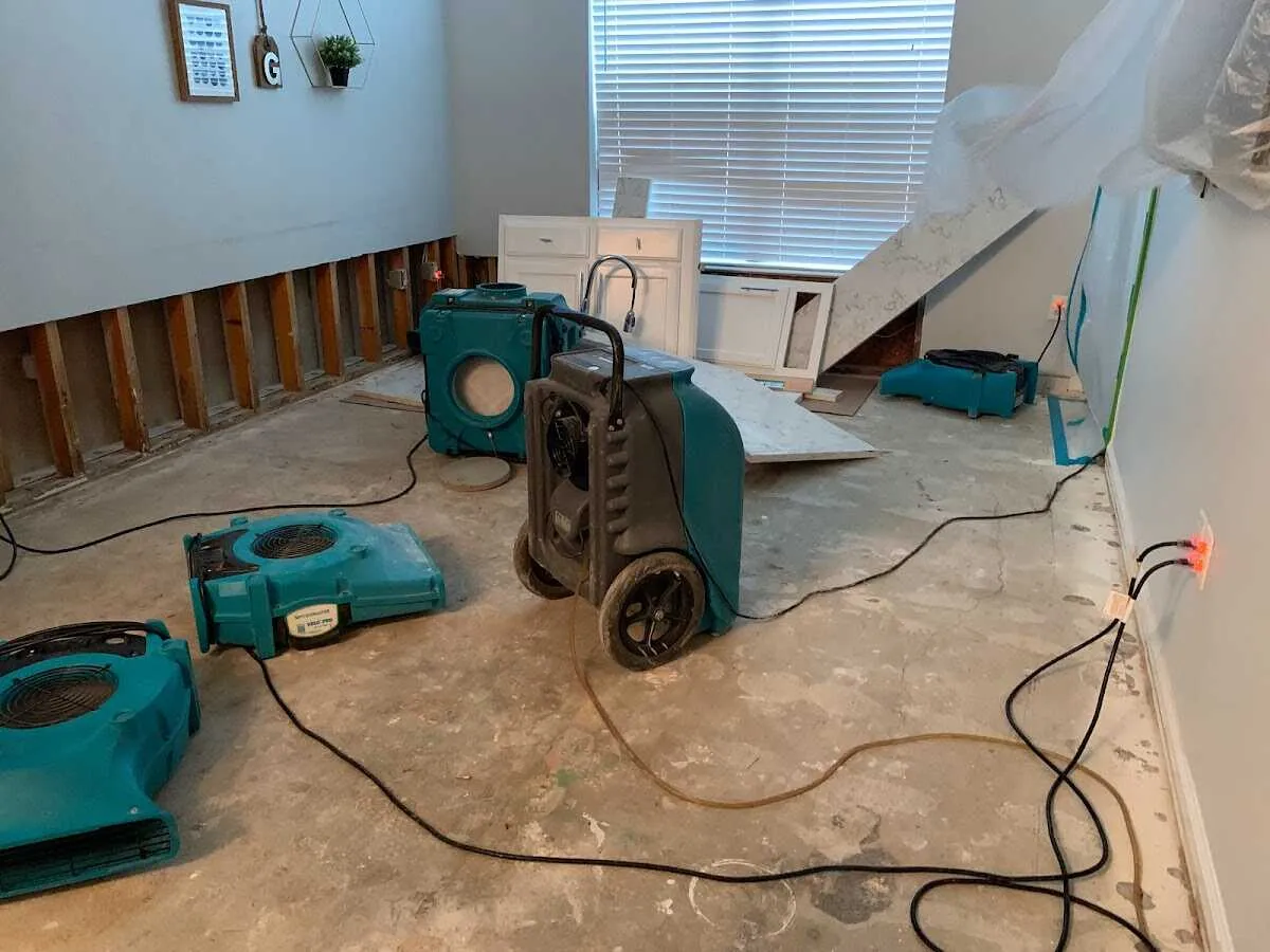Dehumidifier in flood-cut room for Water Damage Restoration in Roseland